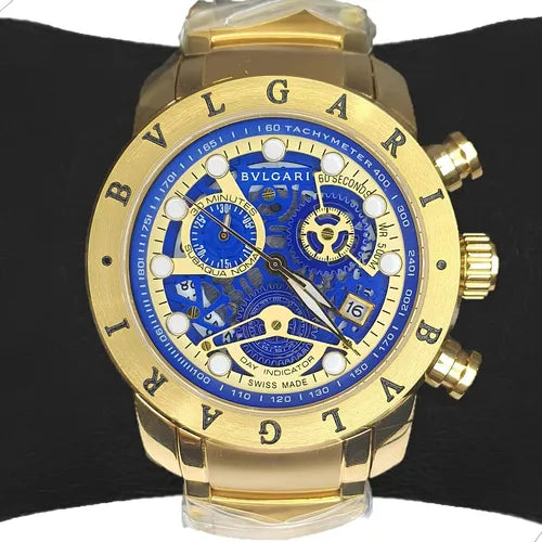 BVLGARI Skeleton Dourado e Azul Celeste Automático