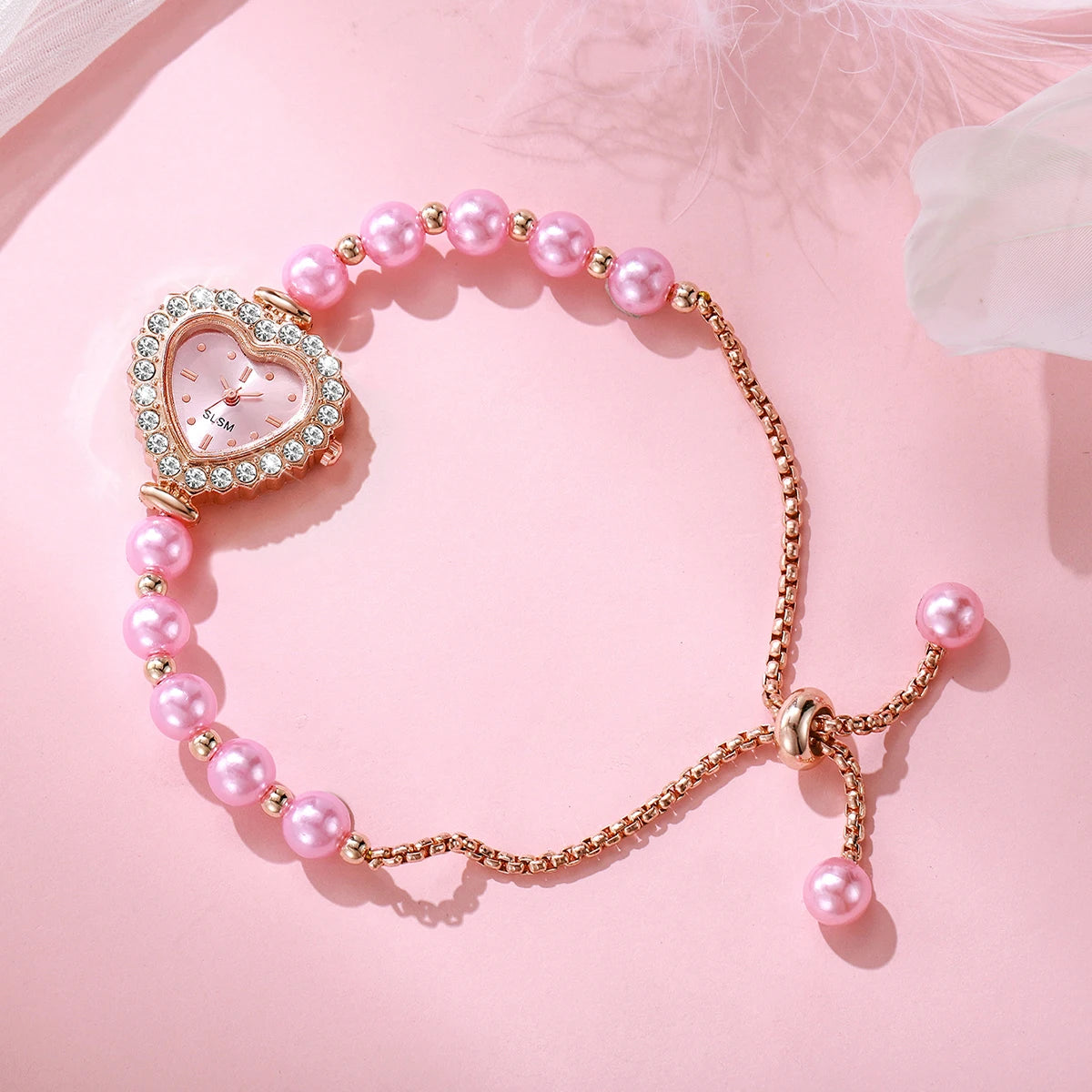 Relógio Feminino Rosa com Mostrador de Coração