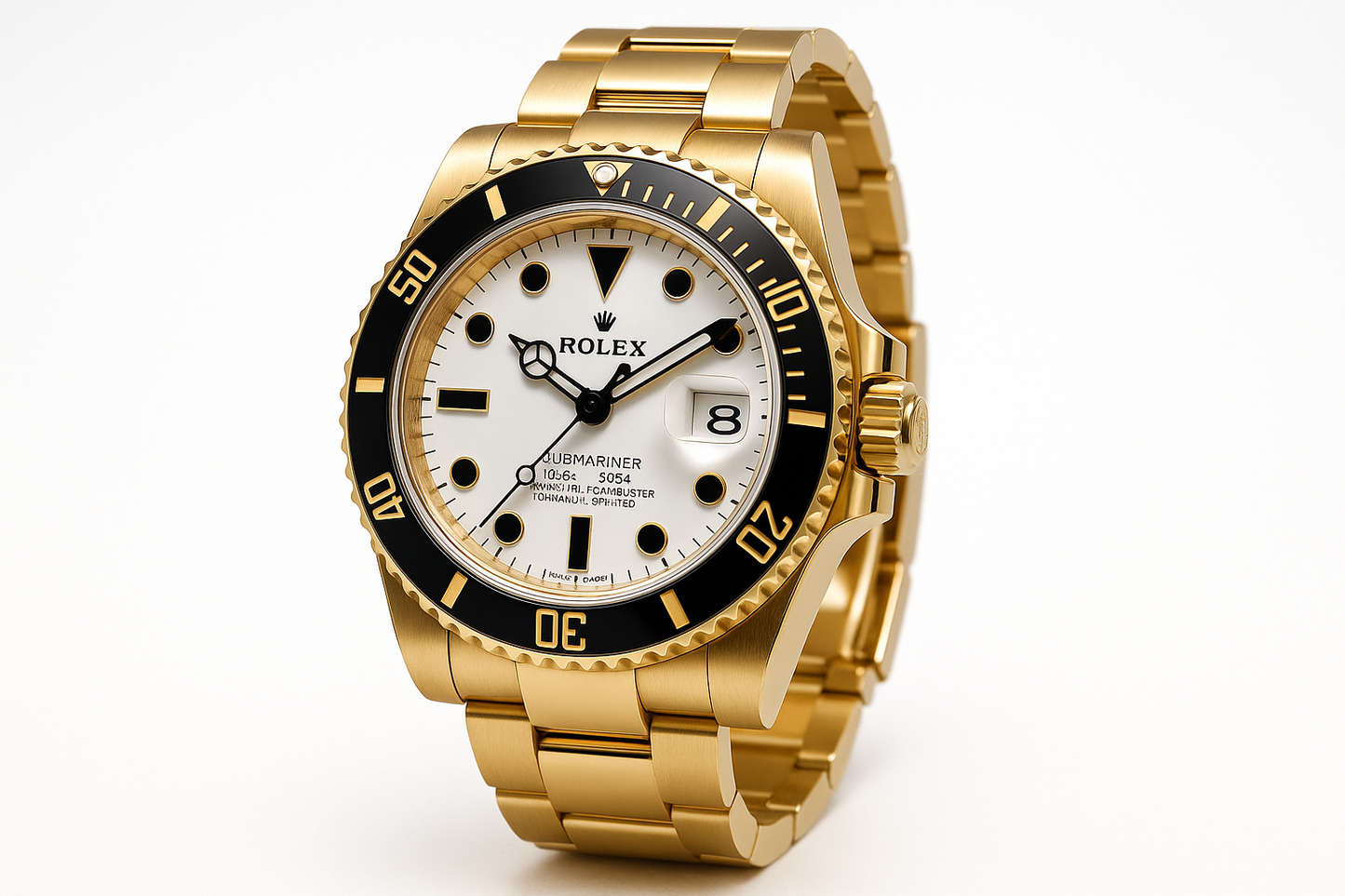 Rolex Submariner Dourado por dentro branco, hiperrealista nos detalhes e fundo branco
